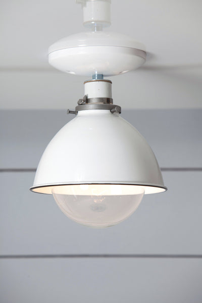 White Metal Shade Light Semi Flush Mount Lamp Industrial Light Electric
