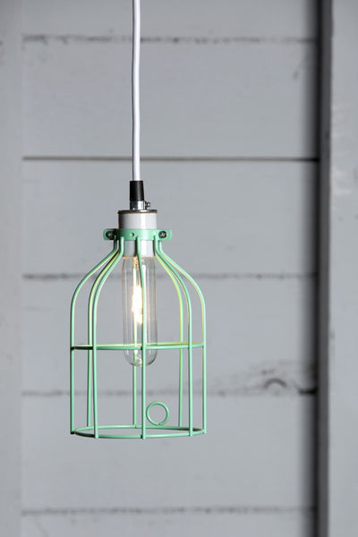 Industrial Pendant Lighting - Mint Green Wire Cage Light - Industrial Light Electric - 1