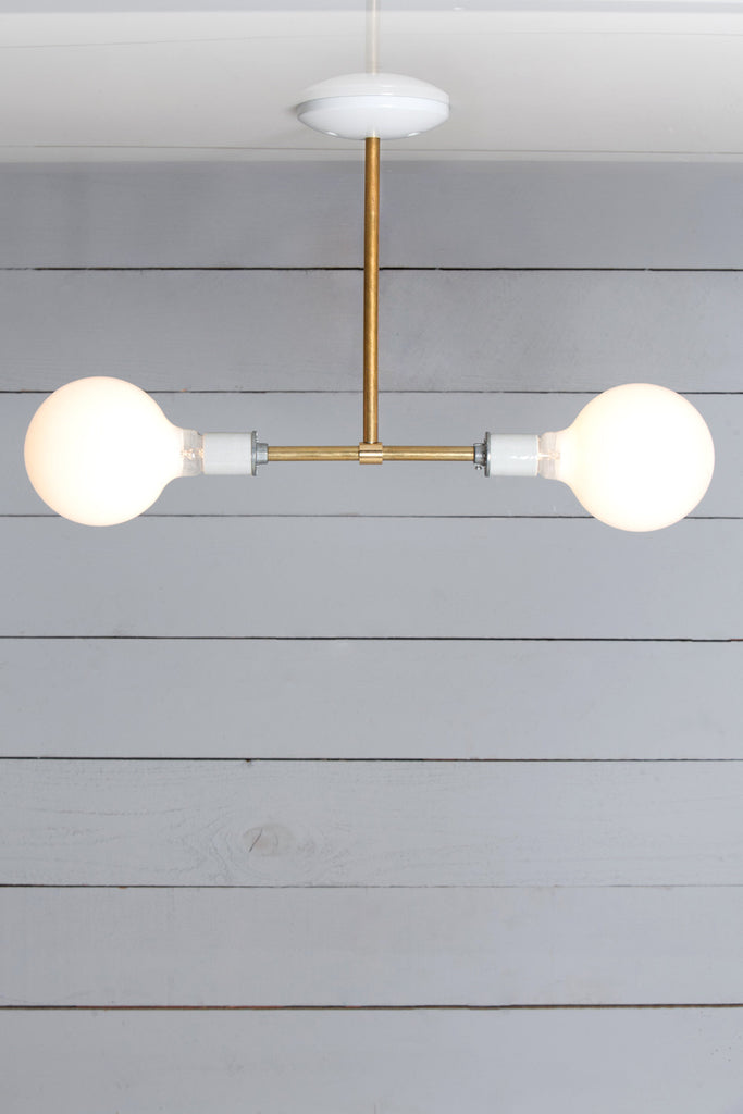 Brass Pendant Light - Double Bare Bulb Lamp