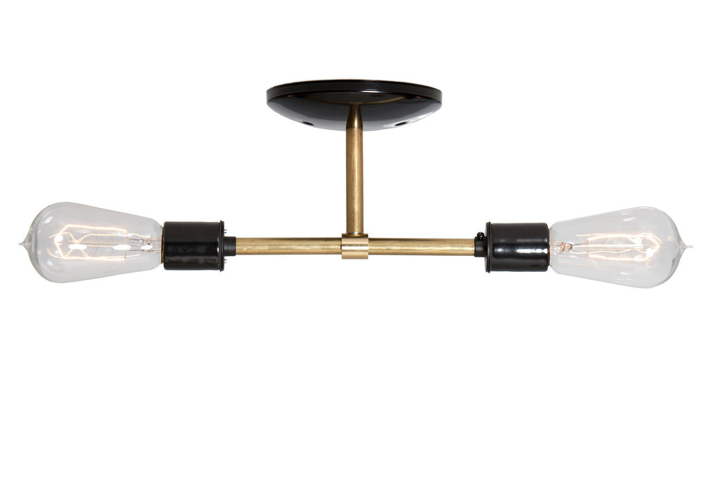 Brass Pipe Double Bare Bulb Ceiling Light