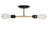 Brass Pipe Double Bare Bulb Ceiling Light