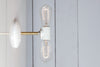 Brass and White Double Bare Bulb Wall Sconce Light