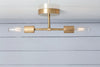 Brass Double Bare Bulb Semi Flush Mount Light