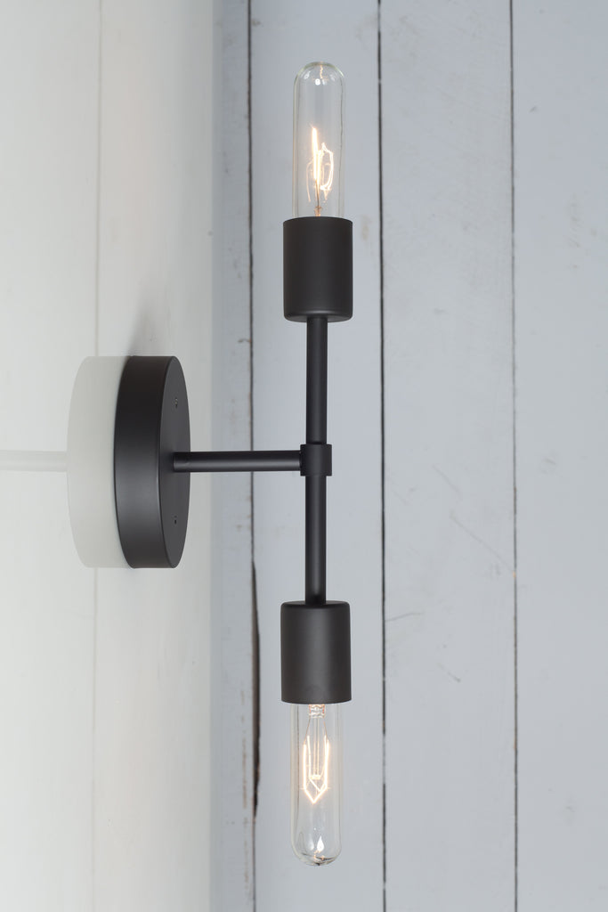 Double Matte Flat Black Wall Sconce - Bare Bulb Light