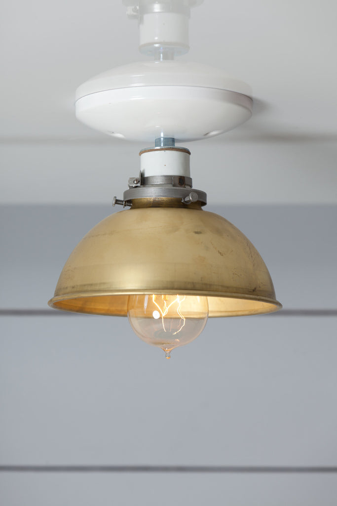 Brass and White Ceiling Mount Shade Light