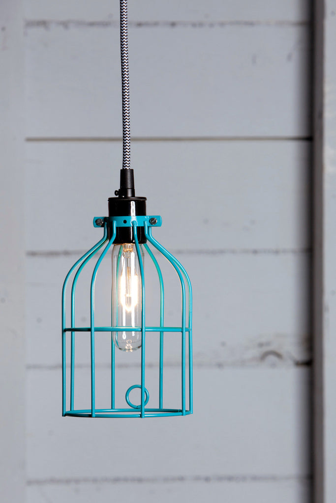 Industrial Pendant Lighting - Turquoise Blue Wire Cage Light - Industrial Light Electric - 1