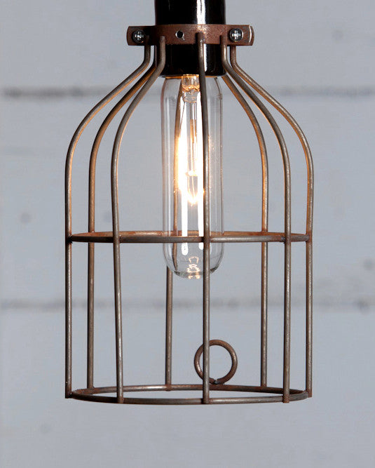 Vintage Rusted Wire Cage - Industrial Light Electric