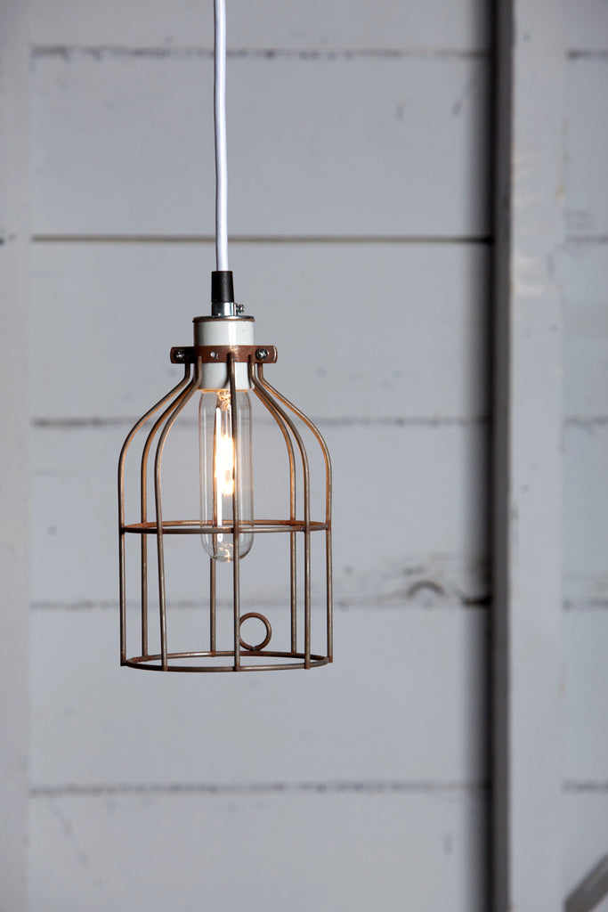 Industrial Pendant Lighting - Vintage Rusted Wire Cage Light - Industrial Light Electric - 1