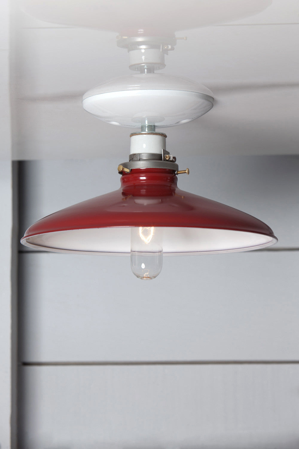 Industrial Metal Shade Light 10in Red Shade Lamp Semi Flush Mount