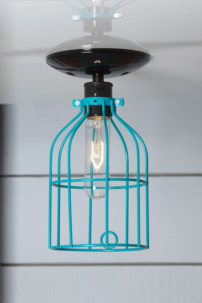 Industrial Lighting - Turquoise Blue Cage Light - Ceiling Mount - Industrial Light Electric - 1