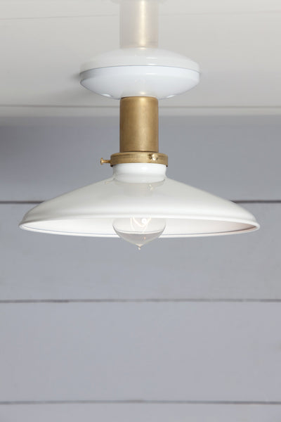White Metal Shade Light 10in - Brass Base Lamp