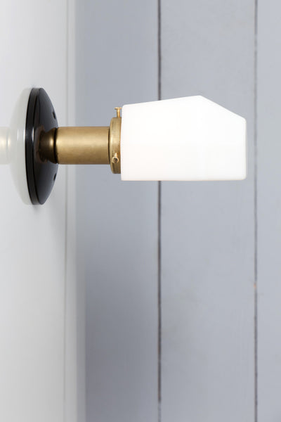 Milk Glass Shade - Brass and Black Wall Sconce