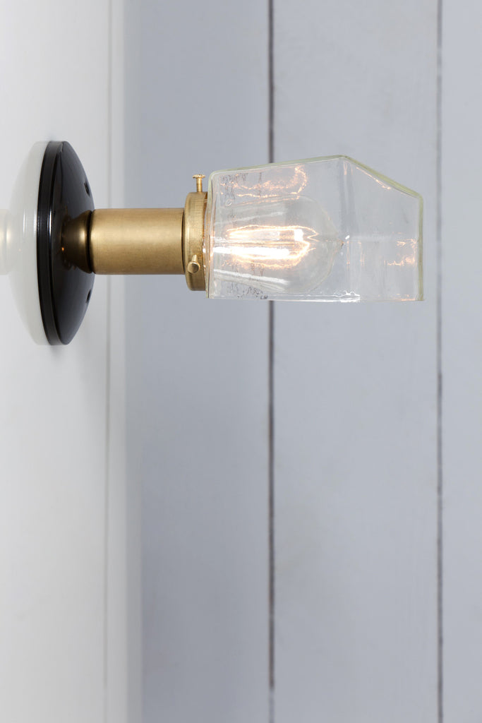Glass Shade - Brass and Black Wall Sconce 