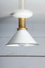 White Metal Cone Shade - Brass Ceiling Mount Light