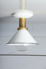 White and Brass Cone Shade Ceiling Light
