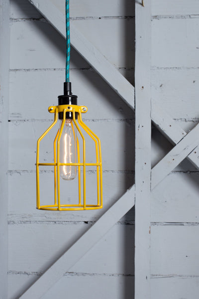 Industrial Pendant Lighting - Yellow Wire Cage Light - Industrial Light Electric - 1