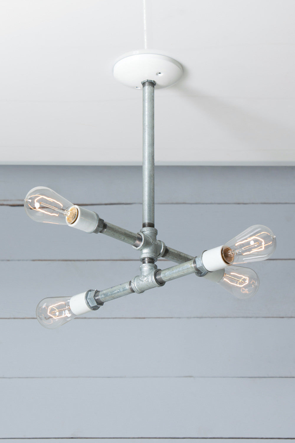 Industrial Pipe Chandelier 4 Bare Bulbs Galvanized Industrial Light Electric