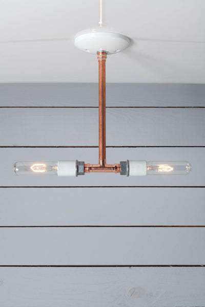 Pendant Copper Pipe Light - Double Bare Bulb Lamp - Industrial Light Electric - 1