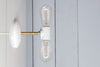 Brass and White Double Bare Bulb Wall Sconce Light