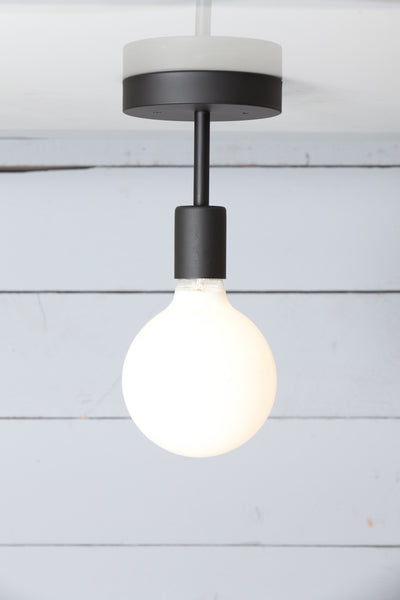 Matte Flat Black Semi Flush Mount Ceiling Light - Bare Bulb